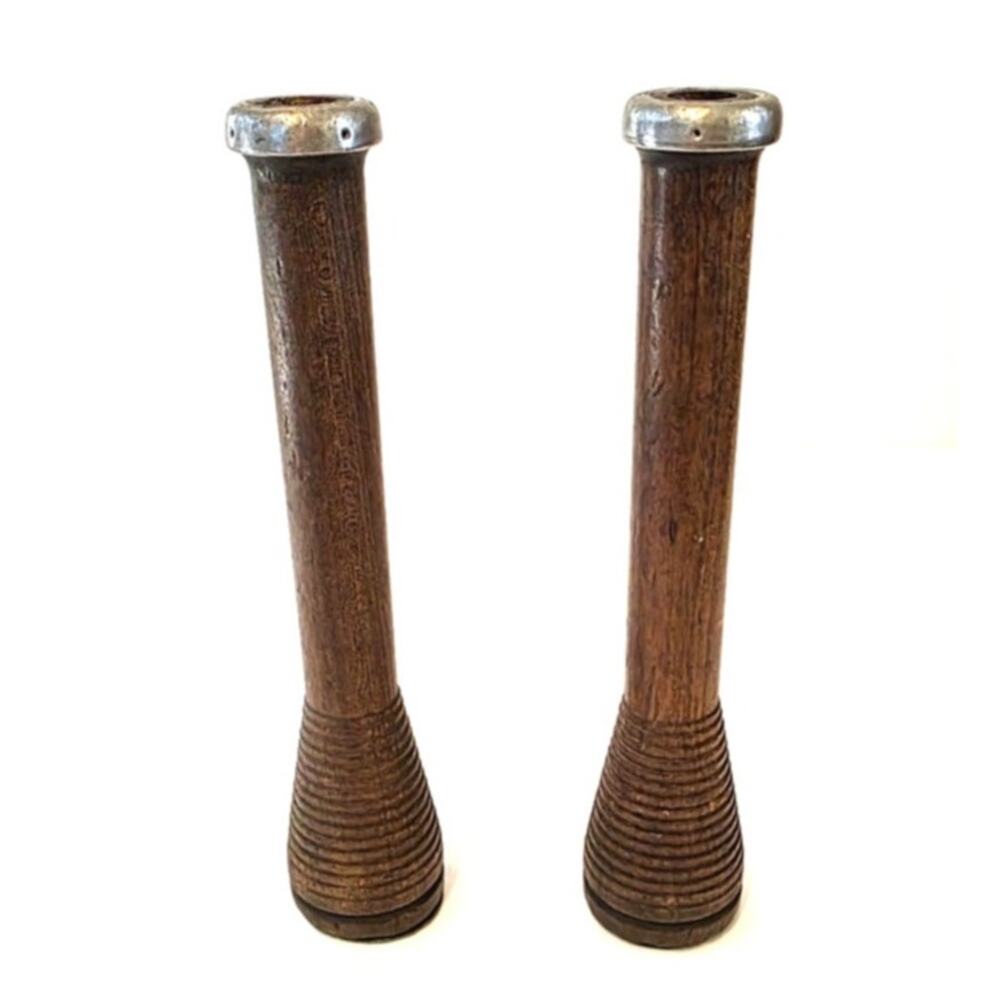 Antique (20) Pair of Textile Mill Bobbins with Reinforced Metal Tips Industrial